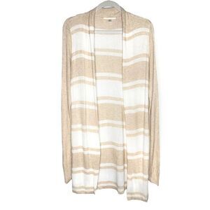 cyrus Striped Lightweight Long Sleeve Open Cardigan Sweater Beige White Medium
